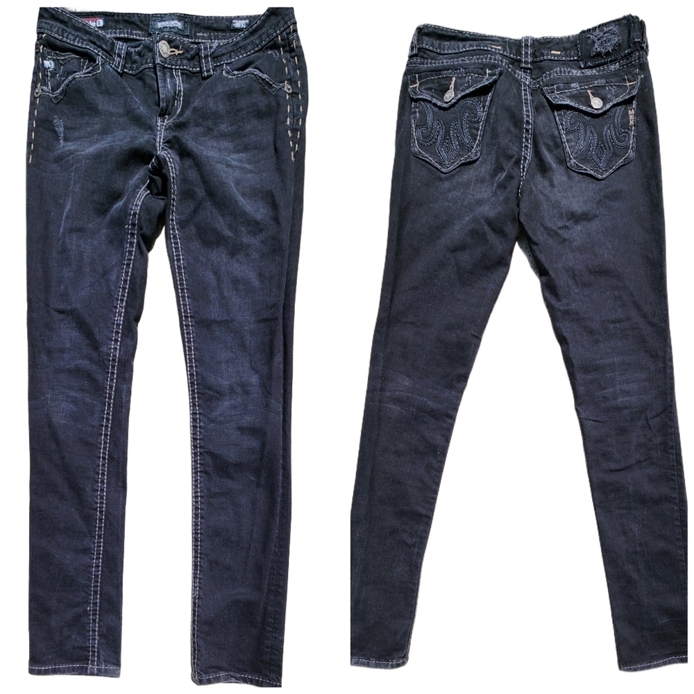 Mek Denim‎ 29/34 Cigarette Black Jeans Y2k Style Stiching